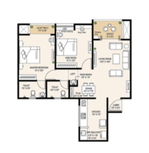 Krisala 41 Zillenia Punawale 2BHK Floorplan