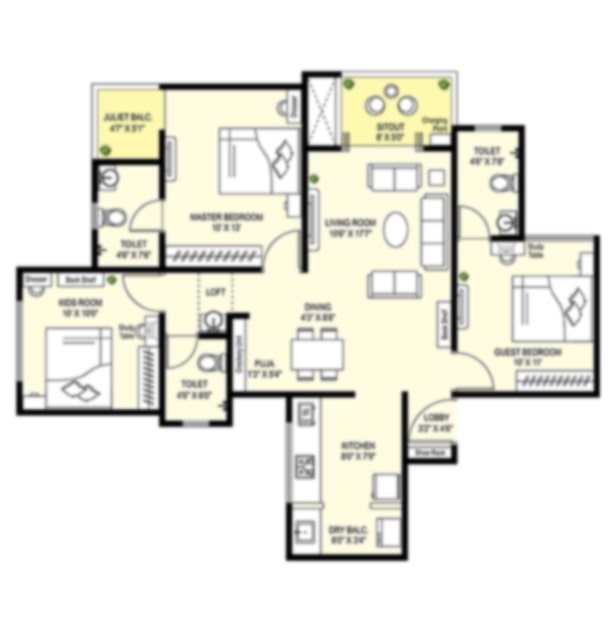 Krisala 41 Zillenia Punawale 3BHK Floorplan